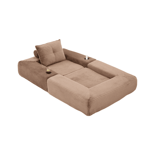 Sofá-cama individual em veludo - Espuma de alta densidade com molas ensacadas, bolso lateral, porta-copos e montagem fácil - Castanho Sofá-cama individual em veludo - Espuma de alta densidade com molas ensacadas, bolso lateral, porta-copos e montagem fácil - Castanho