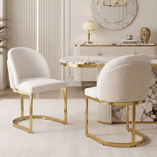 2 Cadeiras de jantar - Confortáveis e respiráveis, estilo moderno, pés galvanizados, tecido de chenille - Bege e Dourado 2 Cadeiras de jantar - Confortáveis e respiráveis, estilo moderno, pés galvanizados, tecido de chenille - Bege e Dourado