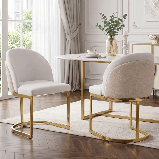 2 Cadeiras de jantar - Confortáveis e respiráveis, estilo moderno, pés galvanizados, tecido de chenille - Bege e Dourado 2 Cadeiras de jantar - Confortáveis e respiráveis, estilo moderno, pés galvanizados, tecido de chenille - Bege e Dourado