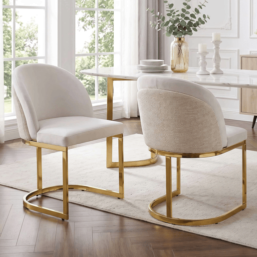 2 Cadeiras de jantar - Confortáveis e respiráveis, estilo moderno, pés galvanizados, tecido de chenille - Bege e Dourado 2 Cadeiras de jantar - Confortáveis e respiráveis, estilo moderno, pés galvanizados, tecido de chenille - Bege e Dourado