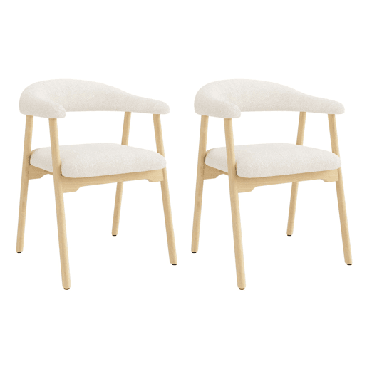 2 cadeiras de jantar - Madeira maciça, confortáveis e respiráveis, estilo moderno, estofadas em bouclé - Cor de madeira natural e bege