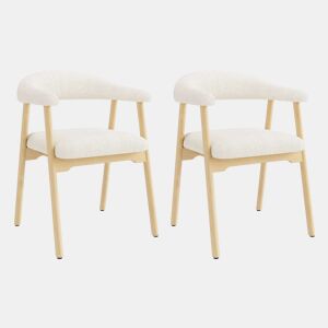 2 cadeiras de jantar - Madeira maciça, confortáveis e respiráveis, estilo moderno, estofadas em bouclé - Cor de madeira natural e bege