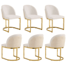 6 cadeiras de jantar - Chenille respirável, estilo moderno com pernas galvanizadas douradas - Bege e dourado