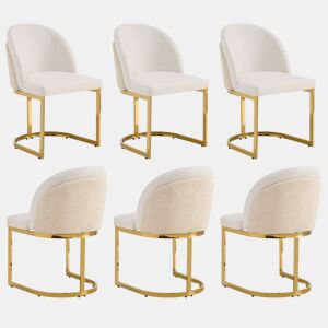 6 cadeiras de jantar - Chenille respirável, estilo moderno com pernas galvanizadas douradas - Bege e dourado