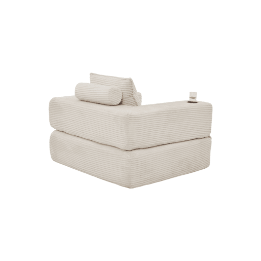 Sofá-cama individual de 1 lugar - veludo canelado com espuma de alta densidade, molas ensacadas, bolso lateral e porta-copos - Bege Sofá-cama individual de 1 lugar - veludo canelado com espuma de alta densidade, molas ensacadas, bolso lateral e porta-copos - Bege