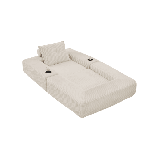 Sofá-cama individual de 1 lugar - veludo canelado com espuma de alta densidade, molas ensacadas, bolso lateral e porta-copos - Bege Sofá-cama individual de 1 lugar - veludo canelado com espuma de alta densidade, molas ensacadas, bolso lateral e porta-copos - Bege