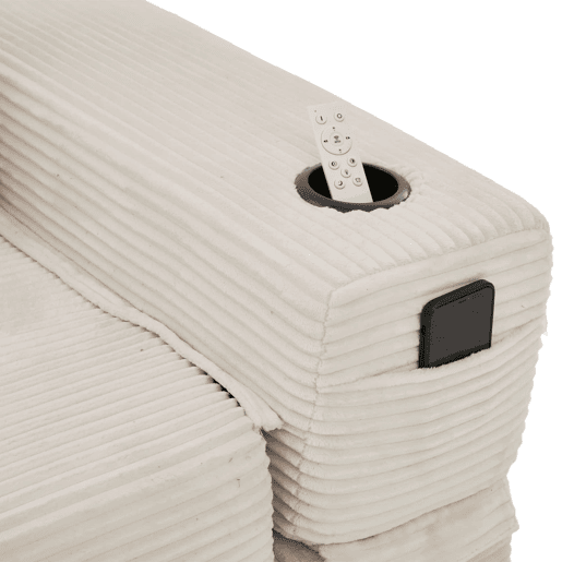 Sofá-cama individual de 1 lugar - veludo canelado com espuma de alta densidade, molas ensacadas, bolso lateral e porta-copos - Bege Sofá-cama individual de 1 lugar - veludo canelado com espuma de alta densidade, molas ensacadas, bolso lateral e porta-copos - Bege