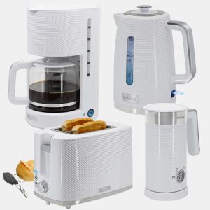 Briebe SKT1185WHT Elegance Conjunto Torradeira de Pão + Chaleira Elétrica 1,7L + Máquina de Café Filtro + Espumador de Leite, 2200, Branco