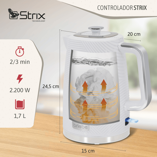Briebe SKT1185WHT Elegance Conjunto Torradeira de Pão + Chaleira Elétrica 1,7L + Máquina de Café Filtro + Espumador de Leite, 2200, Branco