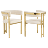 2 cadeiras de jantar u2014 modernas, estofadas em chenille, com pernas douradas galvanizadas, confortáveis e respiráveis u2014 bege e dourado