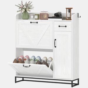 Sapateira estreita com 2 gavetas basculantes e prateleiras ajustáveis para 12 pares de sapatos, ideal para espaços pequenos, 106,7 x 26 x 116 cm, branca