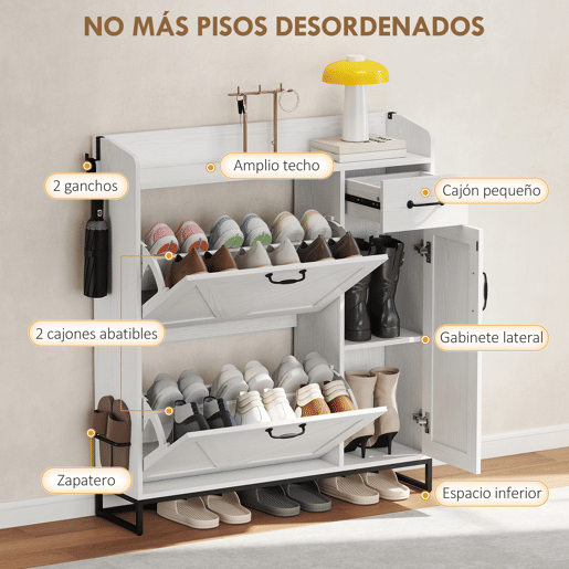 Sapateira estreita com 2 gavetas basculantes e prateleiras ajustáveis para 12 pares de sapatos, ideal para espaços pequenos, 106,7 x 26 x 116 cm, branca Sapateira estreita com 2 gavetas basculantes e prateleiras ajustáveis para 12 pares de sapatos, ideal para espaços pequenos, 106,7 x 26 x 116 cm, branca