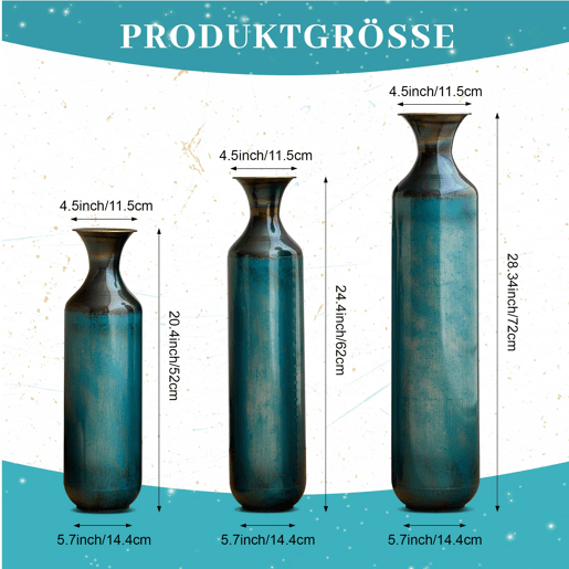 Vaso metálico decorativo em 3 tamanhos - Feito à mão com efeito de pátina, decoração para a sala de estar, hall de entrada e jardim - Azul esverdeado Vaso metálico decorativo em 3 tamanhos - Feito à mão com efeito de pátina, decoração para a sala de estar, hall de entrada e jardim - Azul esverdeado