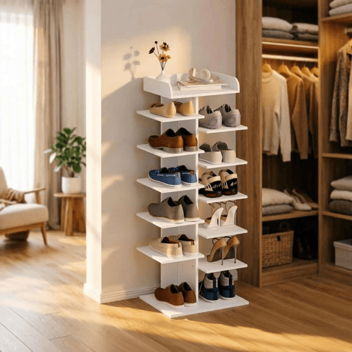 Armário para sapatos de entrada 45 x 30 x 114 cm - Estilo moderno com prateleiras abertas e espaço para guardar sapatos - Branco Armário para sapatos de entrada 45 x 30 x 114 cm - Estilo moderno com prateleiras abertas e espaço para guardar sapatos - Branco