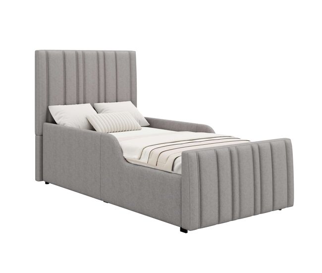 Cama tapizada individual 90x200 cm - hidráulica con almacenaje, cabecero acolchado y somier - gris