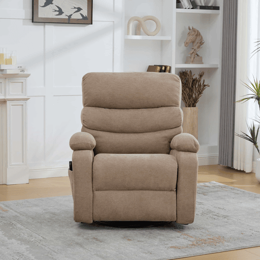 Poltrona relax elétrica de 1 lugar - giratória a 360° com função de massagem e aquecimento elétrico, encosto e apoio para os pés ajustáveis, bolsos laterais - Taupe