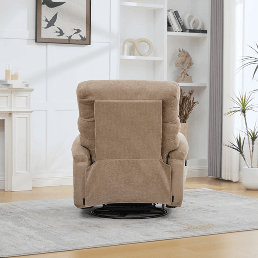 Poltrona relax elétrica de 1 lugar - giratória a 360° com função de massagem e aquecimento elétrico, encosto e apoio para os pés ajustáveis, bolsos laterais - Taupe