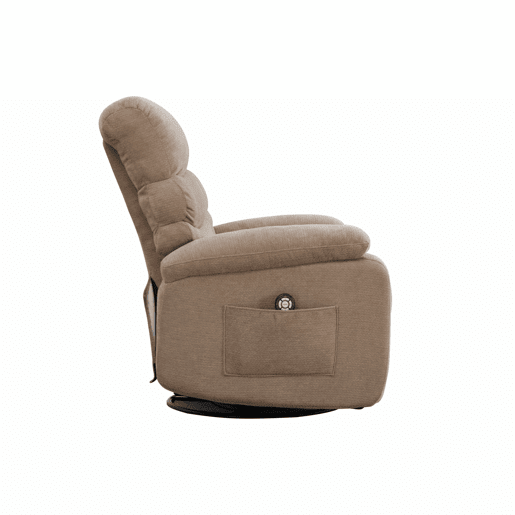 Poltrona relax elétrica de 1 lugar - giratória a 360° com função de massagem e aquecimento elétrico, encosto e apoio para os pés ajustáveis, bolsos laterais - Taupe