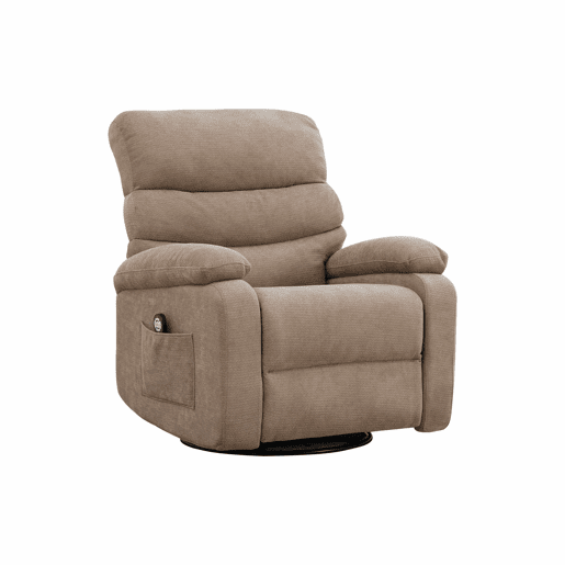 Poltrona relax elétrica de 1 lugar - giratória a 360° com função de massagem e aquecimento elétrico, encosto e apoio para os pés ajustáveis, bolsos laterais - Taupe