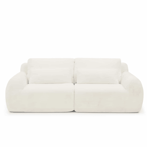 Sofá de 2 lugares - tecido felpudo macio estilo coelho, alta resiliência, porta USB, bolso lateral para revistas - Bege Sofá de 2 lugares - tecido felpudo macio estilo coelho, alta resiliência, porta USB, bolso lateral para revistas - Bege