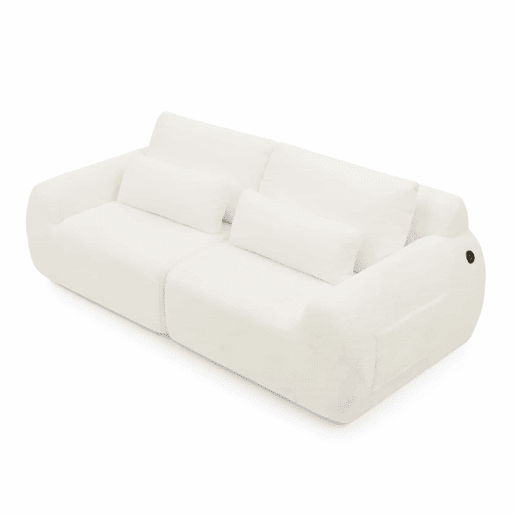 Sofá de 2 lugares - tecido felpudo macio estilo coelho, alta resiliência, porta USB, bolso lateral para revistas - Bege Sofá de 2 lugares - tecido felpudo macio estilo coelho, alta resiliência, porta USB, bolso lateral para revistas - Bege