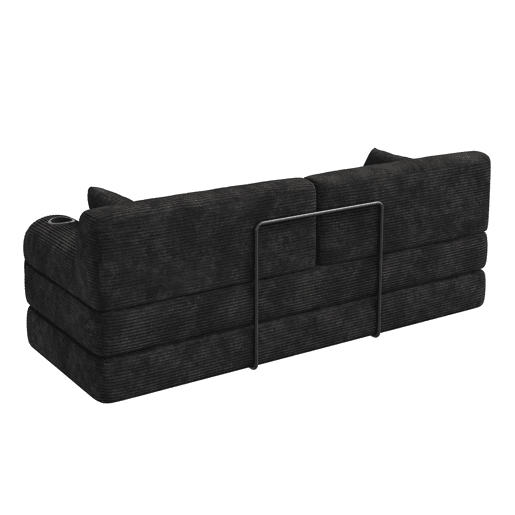Sofá-cama de 3 lugares - sofá em veludo comprimido com encosto alto, estrutura metálica, espuma de alta densidade, porta-copos e bolsos laterais - Preto Sofá-cama de 3 lugares - sofá em veludo comprimido com encosto alto, estrutura metálica, espuma de alta densidade, porta-copos e bolsos laterais - Preto