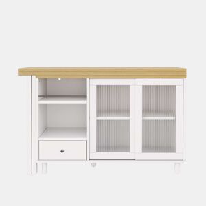 Mesa de jantar extensível e dobrável u2014 com amplo espaço de arrumação, painel de porta em vidro, giratória a 360° e design moderno u2014 Natural e Branco