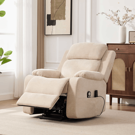 Poltrona relaxante elétrica com função de levantamento - Massagem, aquecimento, encosto e apoio para os pés reclináveis, bolsos laterais e porta-copos - Castanho-claro Poltrona relaxante elétrica com função de levantamento - Massagem, aquecimento, encosto e apoio para os pés reclináveis, bolsos laterais e porta-copos - Castanho-claro