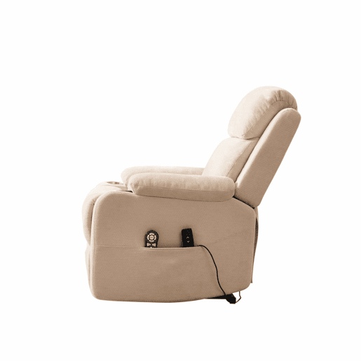 Poltrona relaxante elétrica com função de levantamento - Massagem, aquecimento, encosto e apoio para os pés reclináveis, bolsos laterais e porta-copos - Castanho-claro Poltrona relaxante elétrica com função de levantamento - Massagem, aquecimento, encosto e apoio para os pés reclináveis, bolsos laterais e porta-copos - Castanho-claro