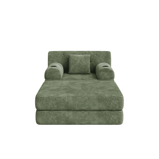 Sofá-cama individual de 1 lugar - reclinável, em veludo, com encosto alto, estrutura metálica, espuma de alta densidade, porta-copos e bolsos laterais - Verde Sofá-cama individual de 1 lugar - reclinável, em veludo, com encosto alto, estrutura metálica, espuma de alta densidade, porta-copos e bolsos laterais - Verde