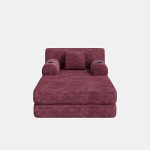 Sofá-cama individual de 1 lugar com pufe - encosto alto, função reclinável, estrutura metálica, espuma de alta densidade, bolsos laterais e porta-copos - vermelho vinho
