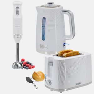 Briebe SKT1186WHT Elegance Conjunto de Torradeira de Pão 2 Fatias Largas+ Chaleira Elétrica 1,7L sem BPA + Varinha 2 Velocidades, 2200, Branco