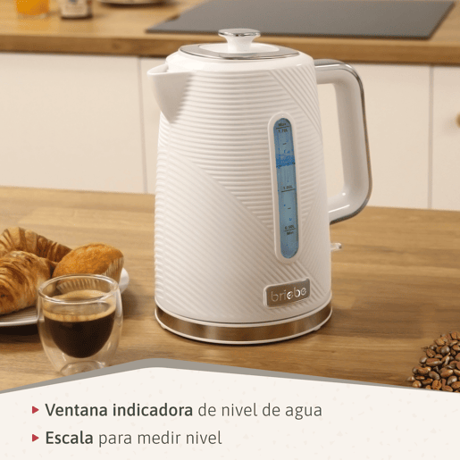 Briebe SKT1186WHT Elegance Conjunto de Torradeira de Pão 2 Fatias Largas+ Chaleira Elétrica 1,7L sem BPA + Varinha 2 Velocidades, 2200, Branco