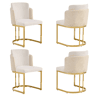 4 cadeiras de jantar u2014 modernas, estofadas em chenille, com pernas galvanizadas douradas, confortáveis e respiráveis u2014 bege e dourado