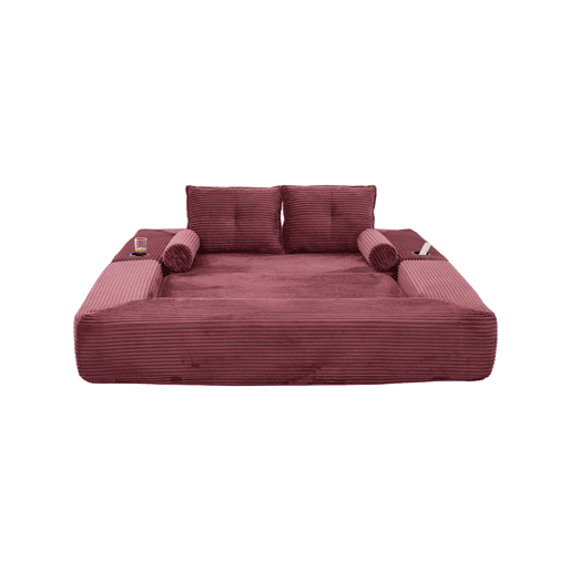 Sofá-cama de 2 lugares - em veludo, com espuma de alta densidade, núcleo de molas, almofadas Memory, porta-copos e bolsos laterais - Vermelho vinho Sofá-cama de 2 lugares - em veludo, com espuma de alta densidade, núcleo de molas, almofadas Memory, porta-copos e bolsos laterais - Vermelho vinho