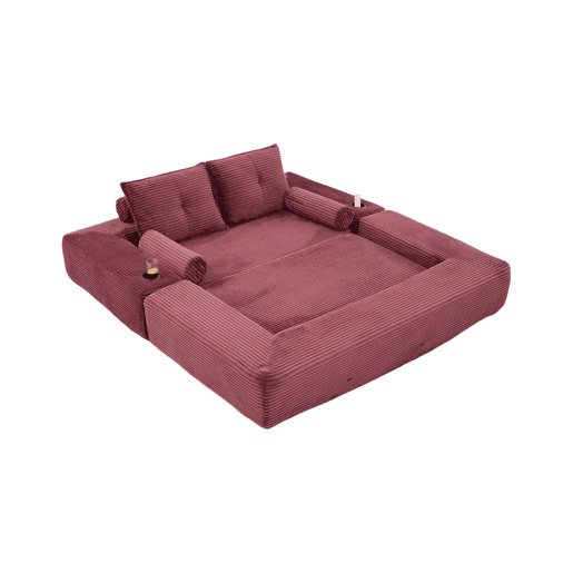 Sofá-cama de 2 lugares - em veludo, com espuma de alta densidade, núcleo de molas, almofadas Memory, porta-copos e bolsos laterais - Vermelho vinho Sofá-cama de 2 lugares - em veludo, com espuma de alta densidade, núcleo de molas, almofadas Memory, porta-copos e bolsos laterais - Vermelho vinho