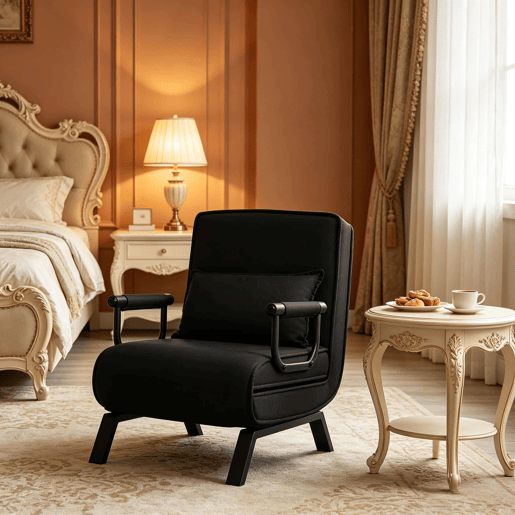 Poltrona-cama 65x75x78 cm - reclinável, transformável e extensível, com encosto ajustável para ver televisão - Preto