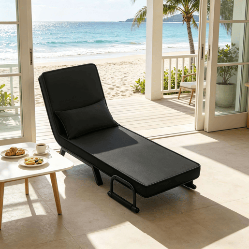 Poltrona-cama 65x75x78 cm - reclinável, transformável e extensível, com encosto ajustável para ver televisão - Preto