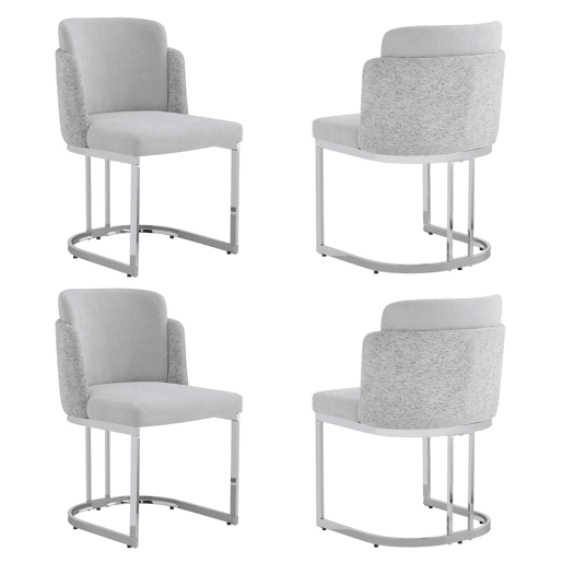 4 cadeiras de jantar u2014 confortáveis e respiráveis, de estilo moderno, com pernas galvanizadas prateadas e tecido de chenille u2014 cinzento claro e prateado 4 cadeiras de jantar u2014 confortáveis e respiráveis, de estilo moderno, com pernas galvanizadas prateadas e tecido de chenille u2014 cinzento claro e prateado