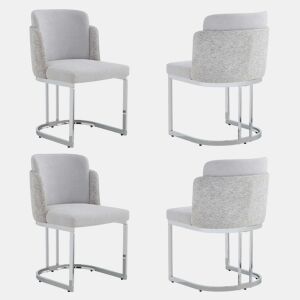 4 cadeiras de jantar u2014 confortáveis e respiráveis, de estilo moderno, com pernas galvanizadas prateadas e tecido de chenille u2014 cinzento claro e prateado