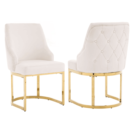 2 Cadeiras de Jantar - Estofadas a veludo, confortáveis e respiráveis, com pés metálicos dourados - Bege e dourado 2 Cadeiras de Jantar - Estofadas a veludo, confortáveis e respiráveis, com pés metálicos dourados - Bege e dourado