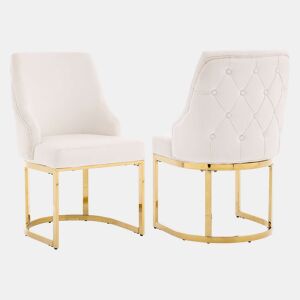 2 Cadeiras de Jantar - Estofadas a veludo, confortáveis e respiráveis, com pés metálicos dourados - Bege e dourado