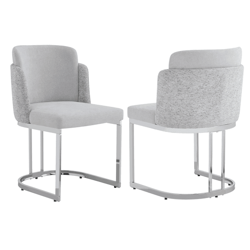 2 cadeiras de jantar u2014 confortáveis e respiráveis, de estilo moderno, com pernas galvanizadas e estofo em chenille u2014 cinzento claro e prateado
