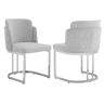 2 cadeiras de jantar u2014 confortáveis e respiráveis, de estilo moderno, com pernas galvanizadas e estofo em chenille u2014 cinzento claro e prateado