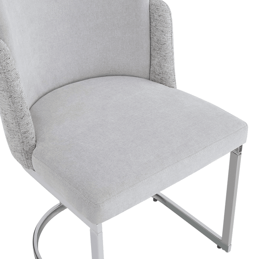 2 cadeiras de jantar u2014 confortáveis e respiráveis, de estilo moderno, com pernas galvanizadas e estofo em chenille u2014 cinzento claro e prateado