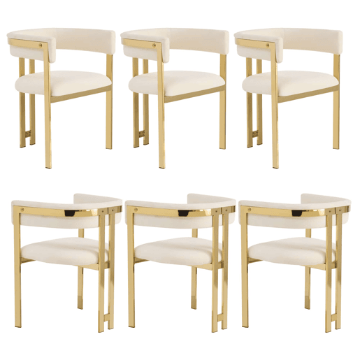 6 cadeiras de jantar u2014 modernas, confortáveis, estofadas em chenille com pés metálicos dourados u2014 bege e dourado 6 cadeiras de jantar u2014 modernas, confortáveis, estofadas em chenille com pés metálicos dourados u2014 bege e dourado