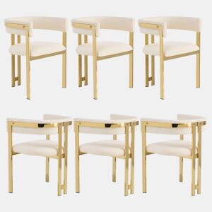 6 cadeiras de jantar u2014 modernas, confortáveis, estofadas em chenille com pés metálicos dourados u2014 bege e dourado