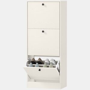Sapateira com 3 portas de abrir, prateleiras ajustáveis e design compacto, 47x28x115 cm, branca com acabamento em imitação de madeira
