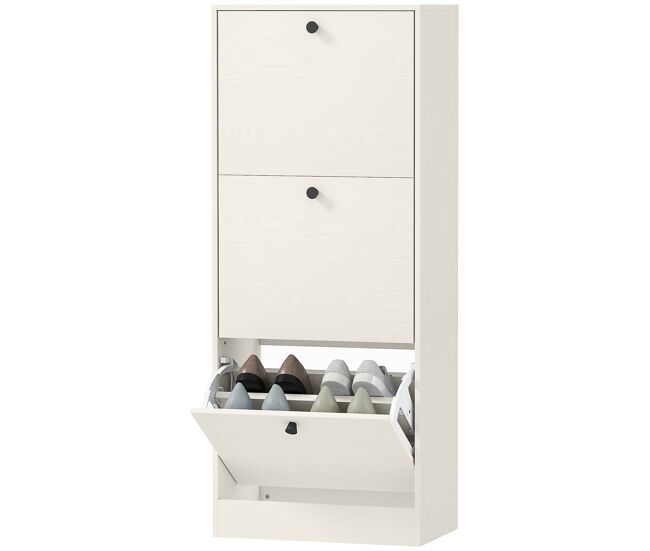 Zapatero con 3 puertas abatibles estantes ajustables y diseño compacto 47x28x115 cm blanco veteado