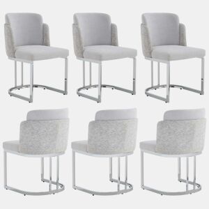 6 cadeiras de jantar u2014 confortáveis e respiráveis, de estilo moderno com pernas galvanizadas prateadas e tecido de chenille u2014 cinzento claro + prateado